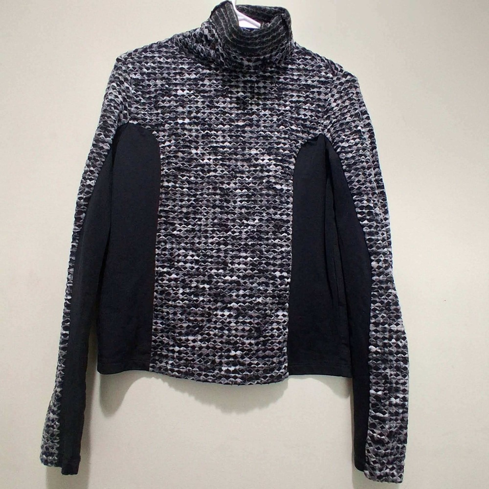 Nike Pro Hyperwarm Women M Black Grey Textured Turtleneck Training Top